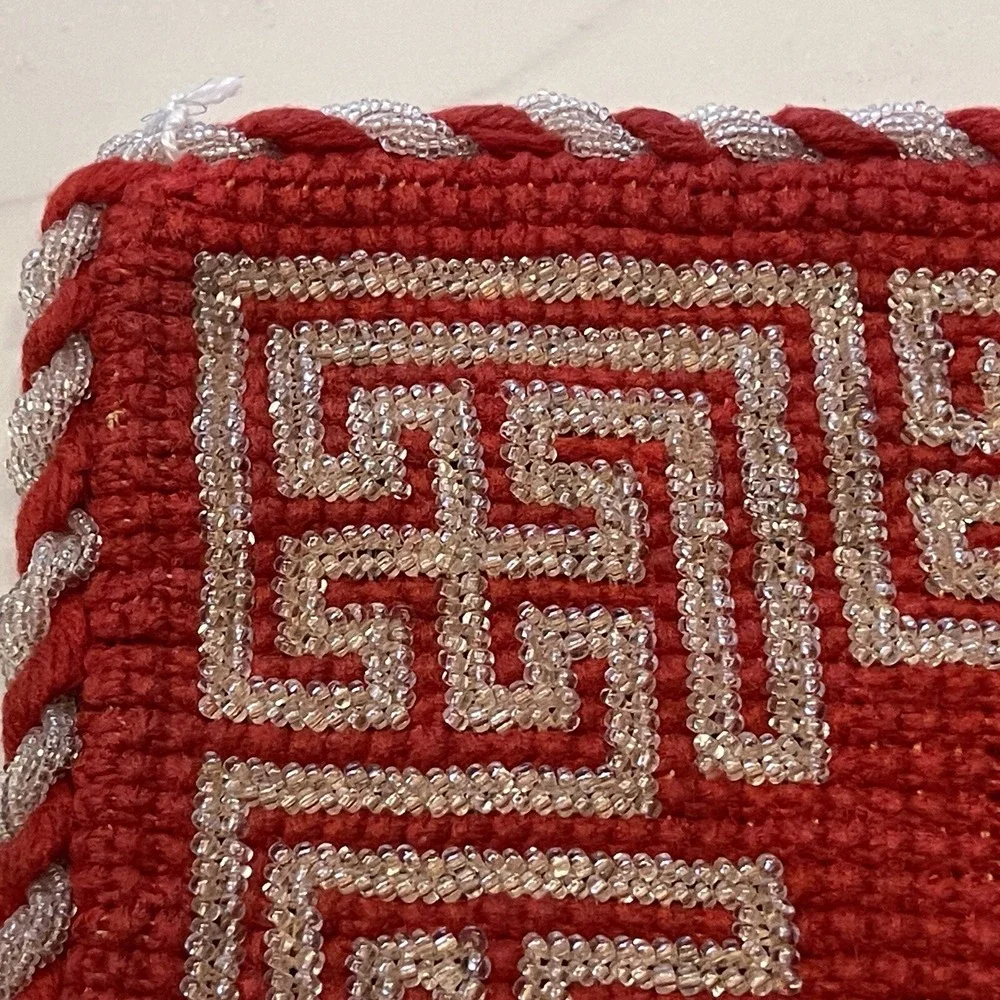 Table Mat Beaded Wool Good Luck Circa 1910 8.5